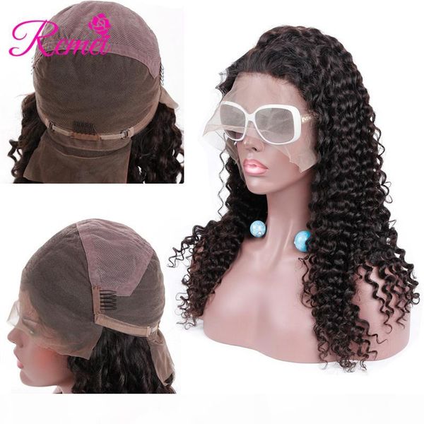

rcmei brazilian human hair deep wave full lace wigs unprocessed human hair wigs 150% density natural headline natural color 8-26 inch, Black;brown