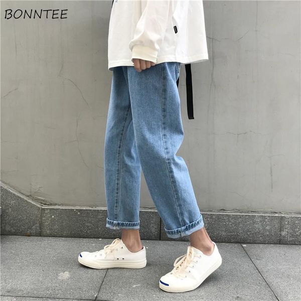 

men's jeans men denim baggy streetwear fashion lightweight summer loose all-match solid simple korean casual male students washed chic, Blue