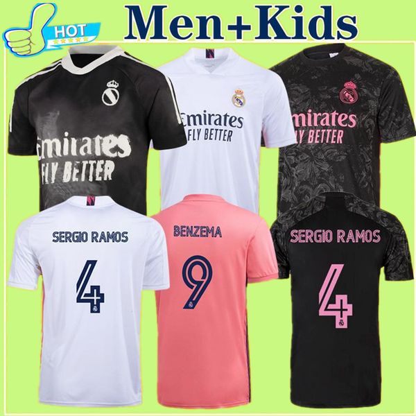

real madrid jerseys 20 21 soccer football shirt hazard sergio ramos benzema asensio camiseta men + kids kit quality, Black