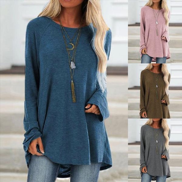 

autumn fashion solid blouse women shirt o neck irregular loose print pullover women wholesale z4, White