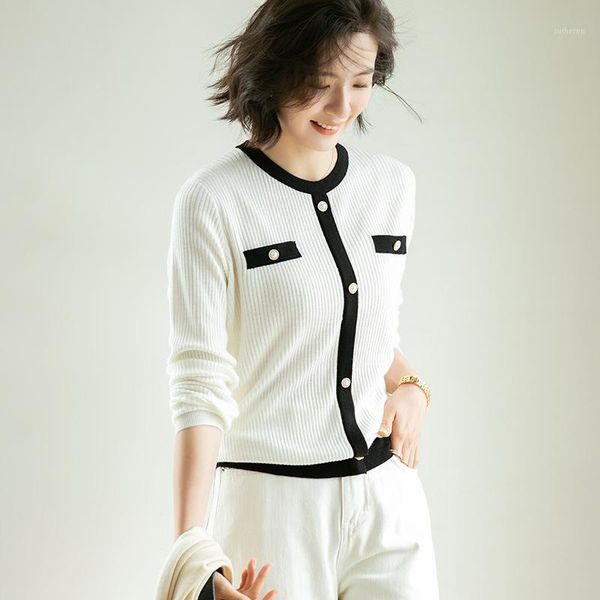 

korean style women sweater pullovers o-neck buttons jumper knit jersey casual elegant lady female fashion clothes ins chic1, White;black