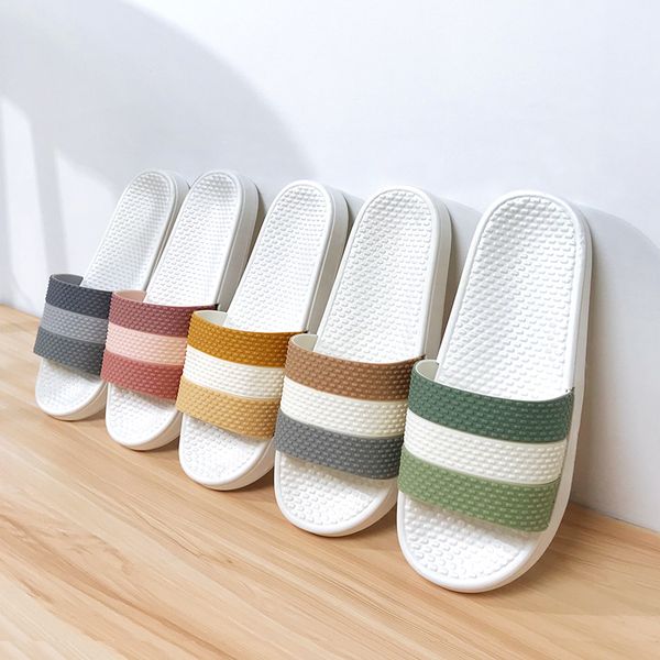 

simple ladies soft slippers women home room men summer striped shoes couple comfortable beach seaside trend slide male flip flop y1202, Black