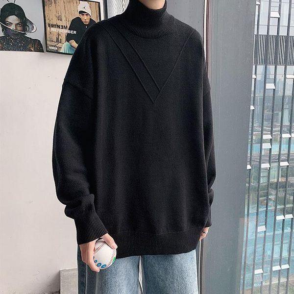 

men's sweaters black sweater high collar hong kong style bottoming shirt with velvet autumn and winter youth loose thick, White;black