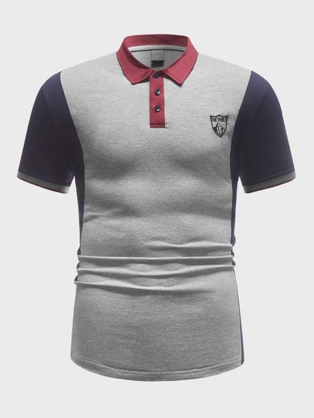 

men mountain & letter embroidery colorblock polo shirt w1pz#, White;black