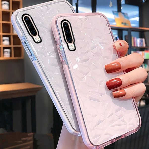 Para iPhone 12 Pro Max 11 Pro X 8 Plus Diamond Patten TPU Telefone caso para Samsung S20 PLUS S10 S9 A21 Anti choque macio tampa clara com saco opp