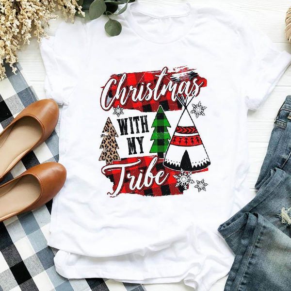 

women lady leopard tree plaid love girl autumn winter merry christmas tshirt female graphic clothes shirt t tee t-shirt, White