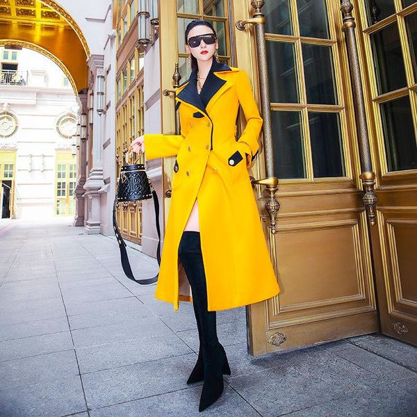

women's wool & blends women 2021 autumn winter fashion long coat female sleeve elegant jacket lady turn down collar casual outwear b498, Black