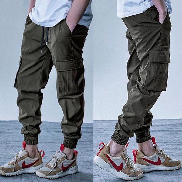 

mens cargo pants elastic multiple pocket male trousers outdoor joggers pant joggers trousers fashion harajuku men pants, Black