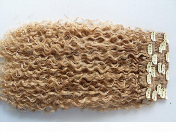 

new brazilian curly hair weft clip in natural kinky curl weaves unprocessed blonde human virgin remy extensions chinese hair, Black;brown
