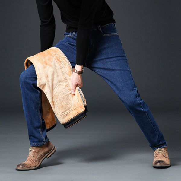 

new fashion autumn winter men baggy jeans activities warm flocking warm soft jean american clothing pantalones de hombre h1209, Blue