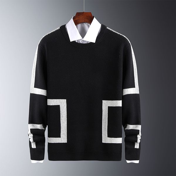 

2021 new slim sweaters 100% cotton long sleeve new autumn male warm pullovers mens casual sweater fit knitted plaid pattern uyhf, White;black