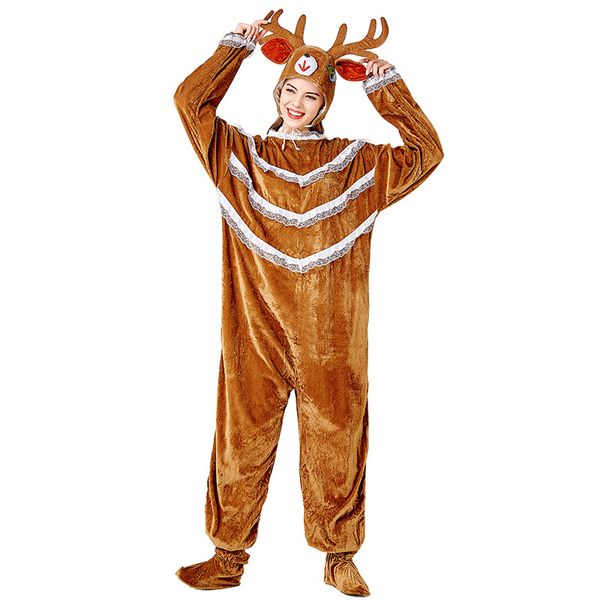 

anime costumes christmas elk costume cartoon brown jumpsuit performance costume plush three piece walking doll cosplay, Black