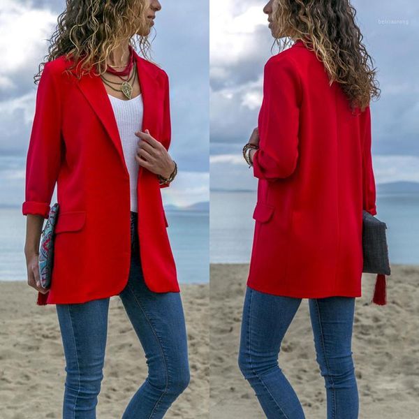 

2020 fashion women lady suit business casual blazers long sleeve solid cardigans jacket coat outwear clothes1, White;black