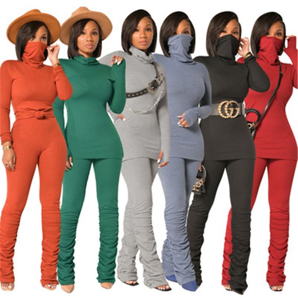 

women solid color skinny sports sets fashion trend long sleeve high neck pant suits designer winter female new slim casual tracksuits, Gray