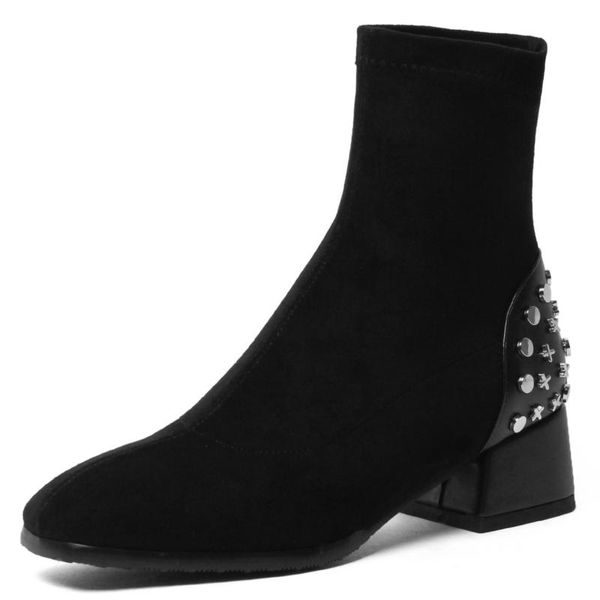 

boots winter ankle women suede leather black 2021 fashion combat shoes rivets motorcycle ladies