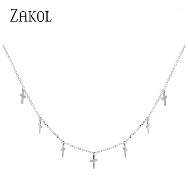 

chains zakol 2021 women simple temperament cross pendant necklace choker jewelry clavicle necklaces collier femme fsnl0061, Silver