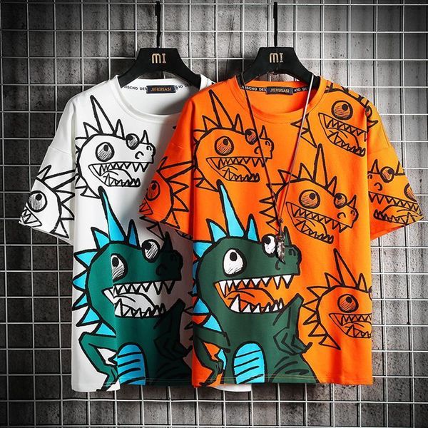 

cute tshirts graffiti print tee shirts streetwear harajuku dinosaurs short sleeve men fashion summer t-shirts, White;black