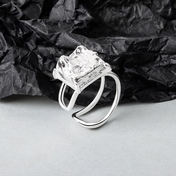 

irregular rectangle border style exaggerated female ring opening wide face cold wind jewelry, Golden;silver