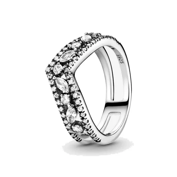 Feiner Schmuck, authentischer Ring aus 925er-Sterlingsilber, passend für Pandora-Charm, funkelnder Marquise-Doppelquerlenker, Verlobungsring zum Selbermachen