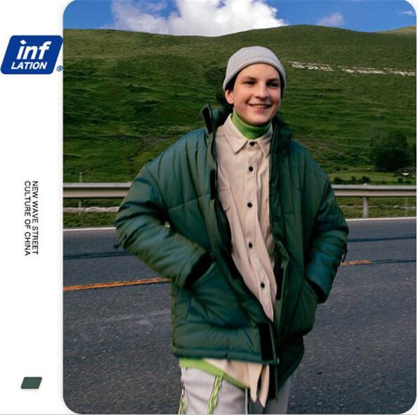 

inf men's wear 20 autumn and winter new products tide brand laser reflective letters warm standing collar zipper cotton jacket, Black