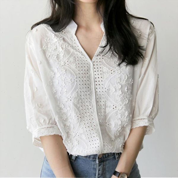 

fashion women v neck hollow out loose white shirts long sleeve ladies blouses drop shipping