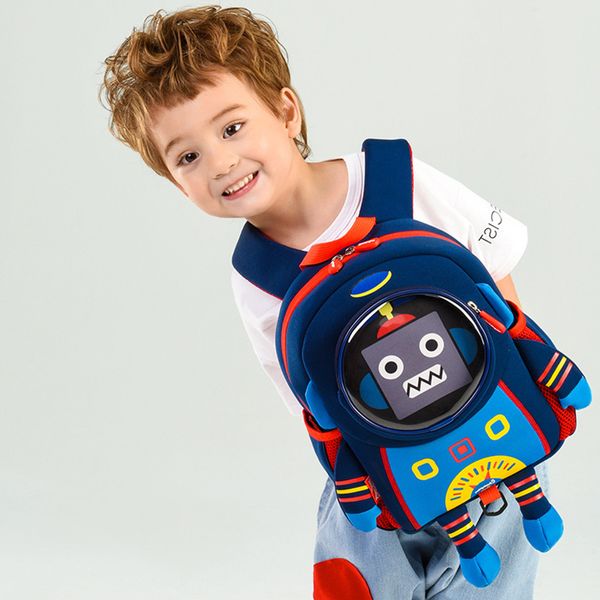 Anti-perso 3D Cartoon Space Robot Sacchetto di scuola per bambini Toddler Kids Zaino scuola impermeabile per ragazze 2 -8 anni LJ201029