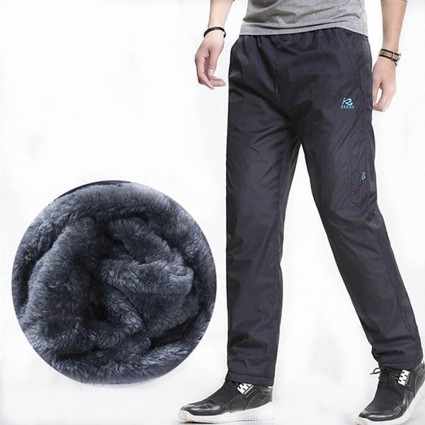 

mens super warm winter fleece thicken men's casual pants heavyweight men's trousers waterproof slim fitted sportswear sweatpants, Black