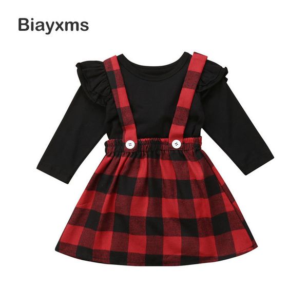 

christmas kid baby girls clothing set children's clothes black t shirt + overall skirts xmas girls outfits dnov t200707, White