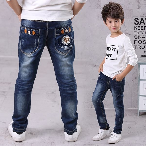 

ienens kids boys jeans baby clothes classic pants children denim clothing boy casual bowboy long trousers 5-13y y200409, Blue
