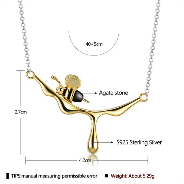 

New S925 sterling silver necklace women European and American cute bee honey dripping water color clavicle chain wholesale SVN466