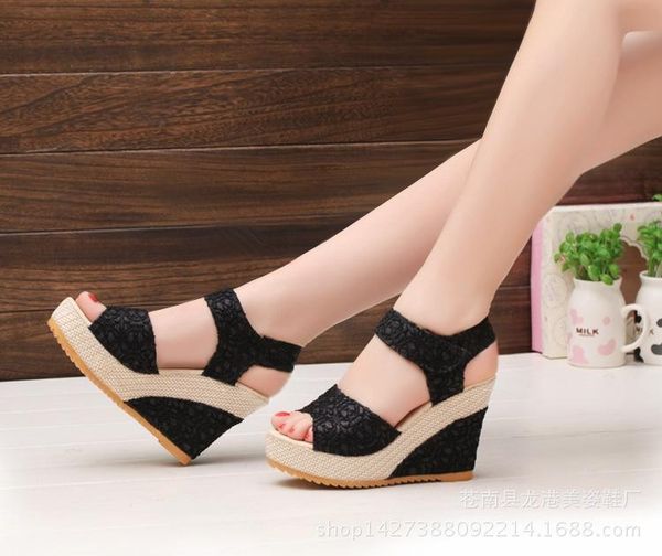 

new fashion women sandals 2021 summer new open toe fish head fashion platform high heels wedge sandals women shoes, Black
