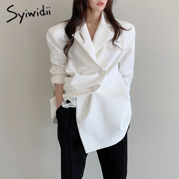 

syiwidii overcoat women loose blazer feminino suit coat office lady casual white elegant new fashion jacket women solid black, White;black