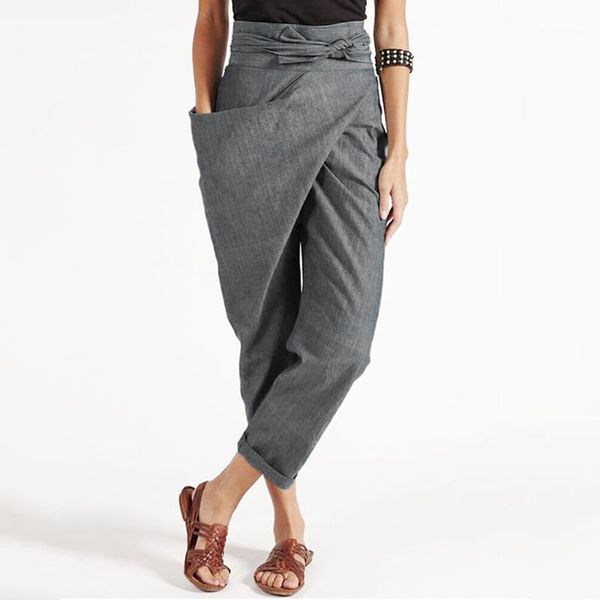 

loose high waisted women pants 2020 spring plus size style pocket female work suit pant loose female trousers capris#g21, Black;white