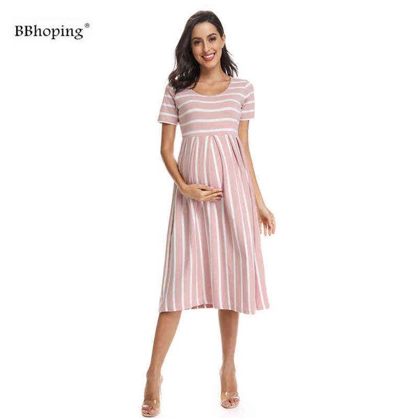

maternity short sleeve dresses pregnant summer dress pregnancy striped dresses for baby shower women maternity cute sundress g220309, White
