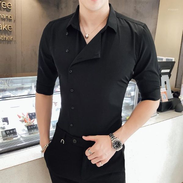 

shirt men fashion men clothes 2019 summer slim fit mens dress shirts half sleeve casual shirt night club tuxedo 3xl1, White;black
