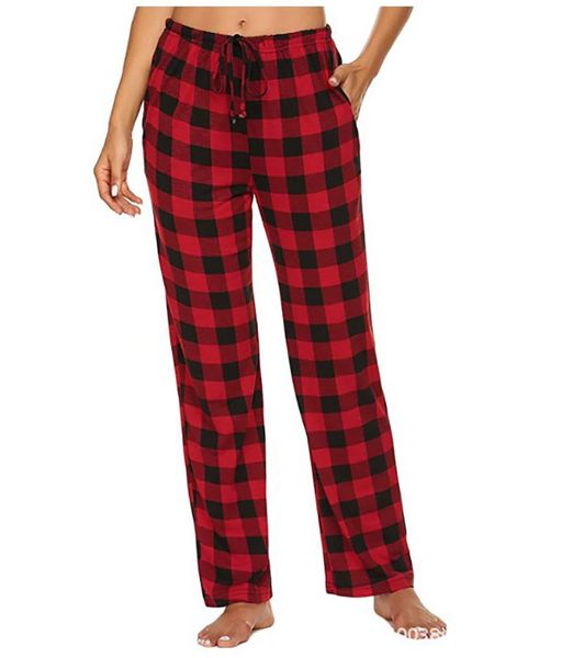 

womens pyjamas pants plaid print sleepwear bottom casual loose drawstring underpants with pockets comfortable pant wholesale, Black;red