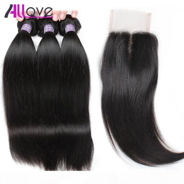 

wholesale 10a brazilian hair silky straight with lace closure malaysian straight closure peruvian hair 3pcs with closure ing, Black