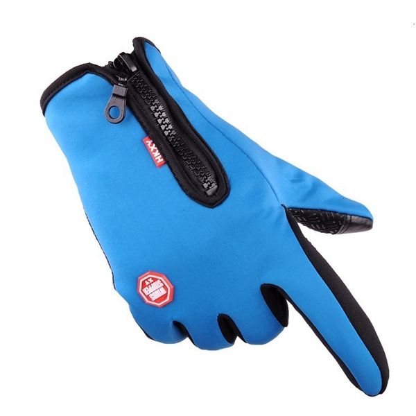 

winter touch screen outdoor windproof and cold proof waterproof sports fleece warm skiing climbing gloves, Blue;gray