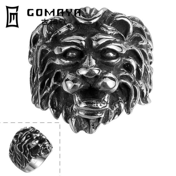 

ancient maya new titanium steel jewelry, nightclub hipster retro punk ring, twelve constellation lion head, marriage proposal, engagement, w, Silver