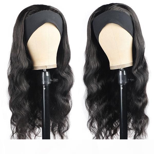 

ishow 30inch virgin human hair wigs with headbands easy to install body yaki straight water headband wig loose deep curly none lace wigs, Black;brown