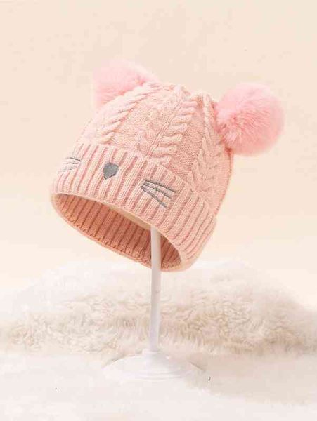 

baby pom-pom decor beanie she, Yellow