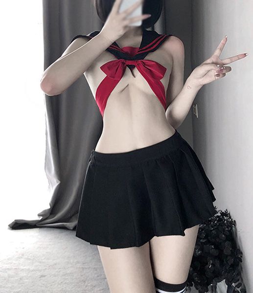 

female erotic maid servant jk school sailor's uniform anime cosplay costume lingerie superior ensemble plissada skirt, Black;white