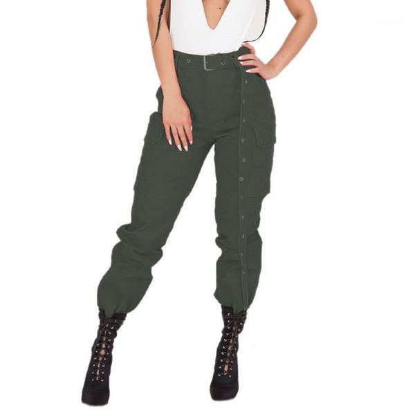 

vicabowomens casual high waist pocket solid color overalls trousers combat slim fit sport jogger pants ladies1, Black;white