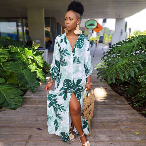 

off shelf al052 women's big shirt print palm leaf ins style dress net, Black;gray