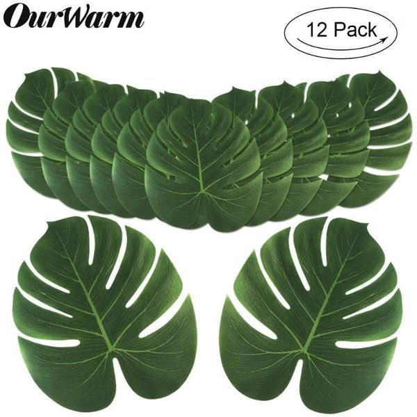 

ourwarm 12pcs artificial tropical palm leaves for hawaiian luau beach theme party decorations jungle party fake monstera leaves1