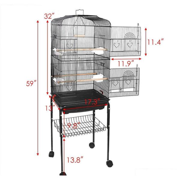 

59'' rolling bird cage parakeet finch budgie conure lovebird qyldak yh_pack