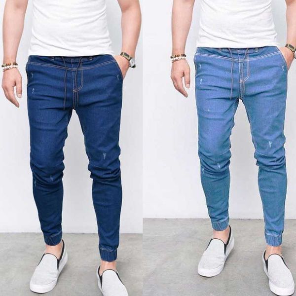 

men's jeans men skinny elastic waist blue color pencil pants casual biker denim trousers jogging man street cowboy clothing 2021