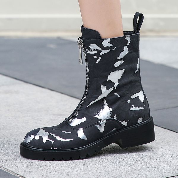 

2021 female natural graffiti printed front zip and america online woman winte boots n8na, Black