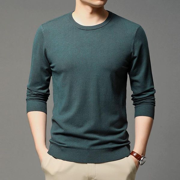 

2020 autumn new men's round neck knitted pullover business casual solid color sweater bottoming shirt male brand clothes, White;black