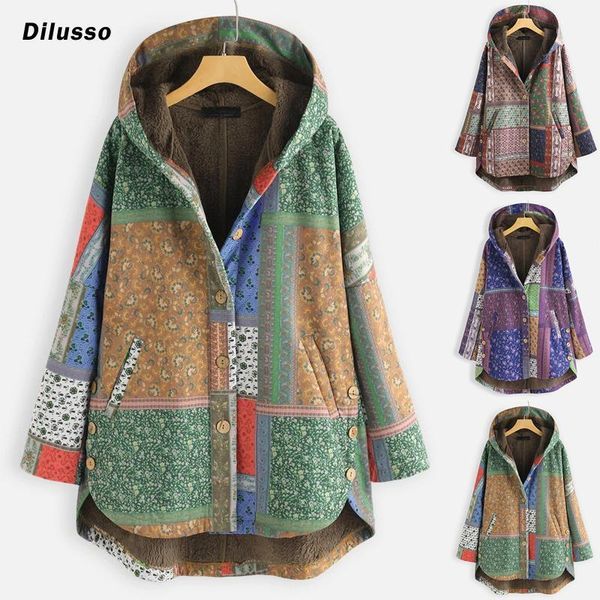 

women winter jackets button pockets folk-custom print female thick warm outerwear parka casual hooded ladies stylish outerwear1, Tan;black